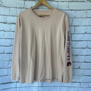 Preowned Women's Carhartt Long Sleeve Loose Fit T-Shirt Pink Size XL Logo Sleeve